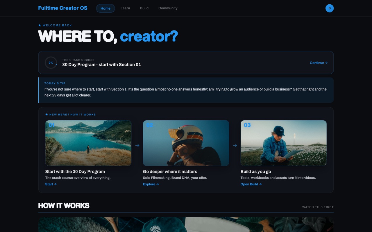 Fulltime Creator OS home